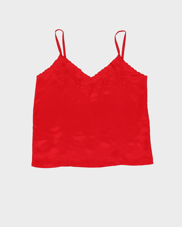 Vintage Red Silk Embroidered Cami Top - XS