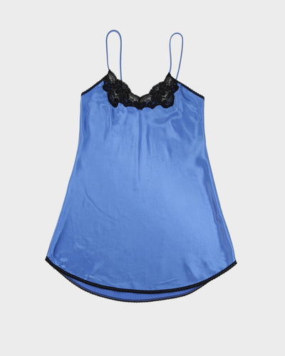 Vintage Blue With Black Lace Detailed Slip Dress - M