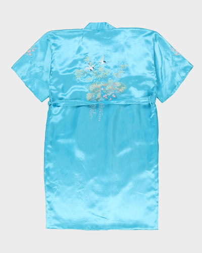 00s Blue Embroidered Dressing Gown - M