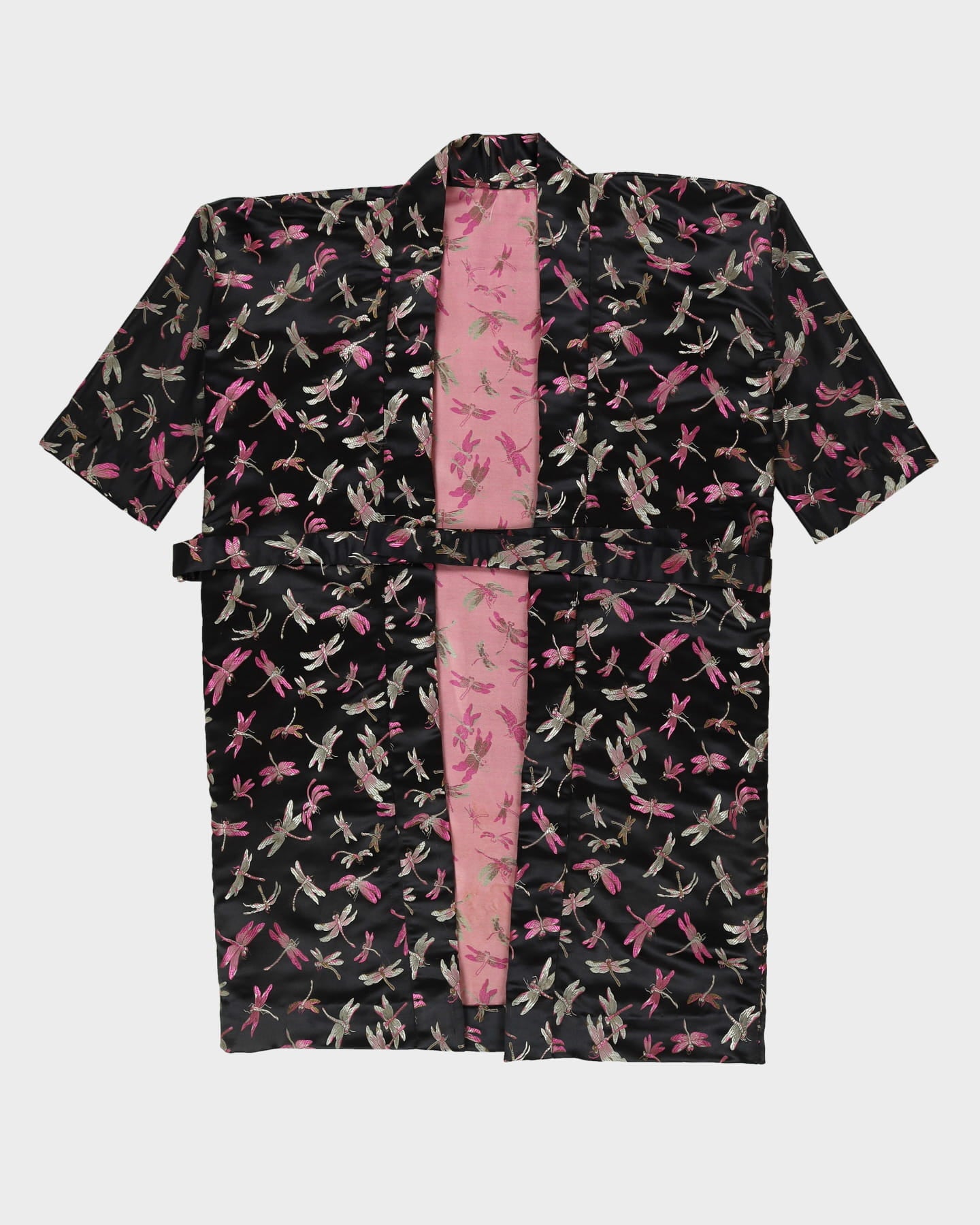 Black With Dragonfly Brocade Dressing Gown - L