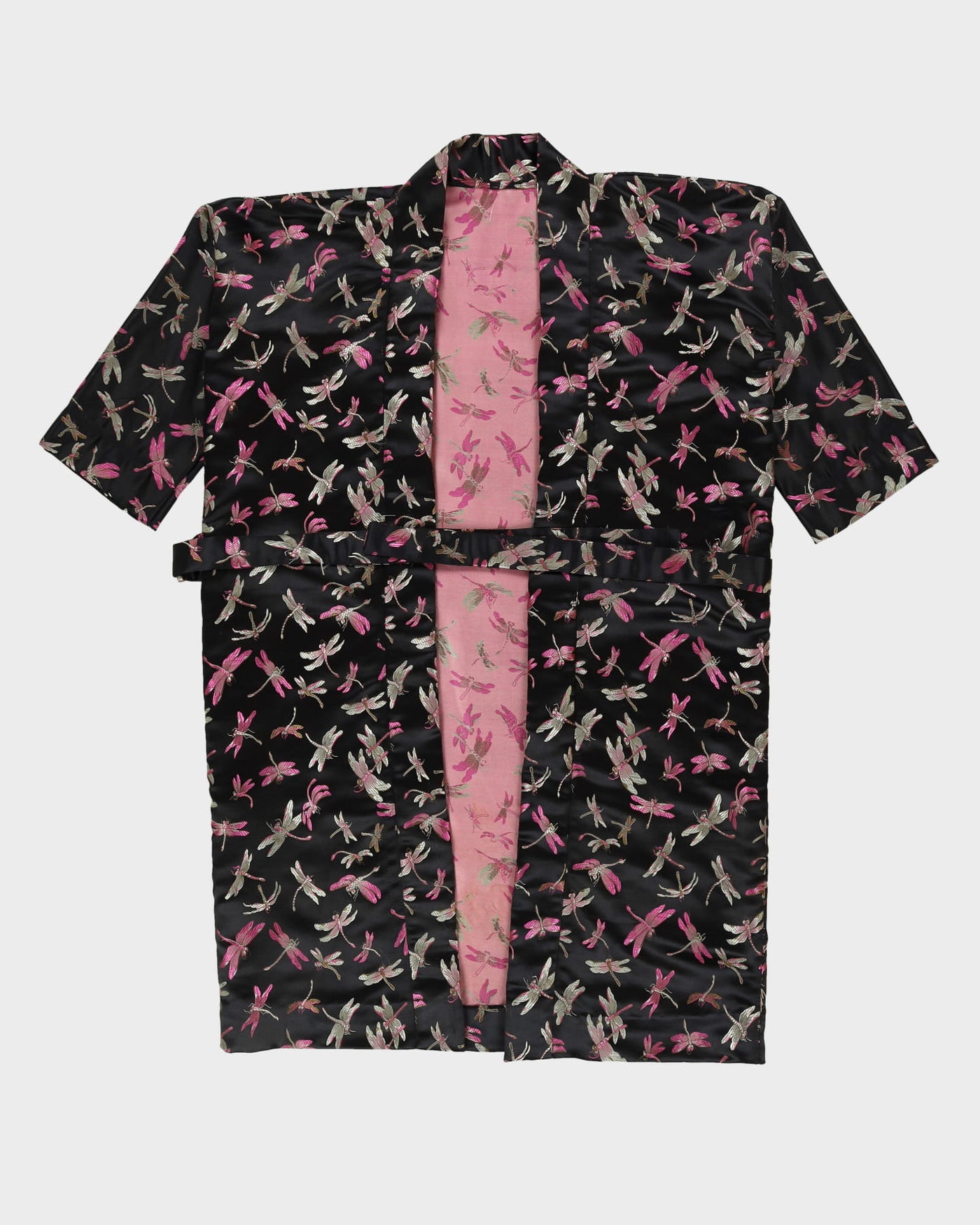 Black With Dragonfly Brocade Dressing Gown - L