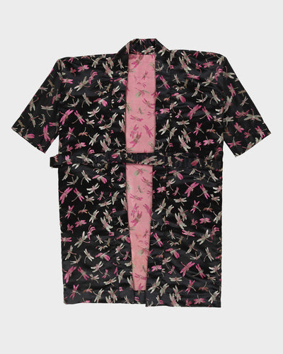 Black With Dragonfly Brocade Dressing Gown - L