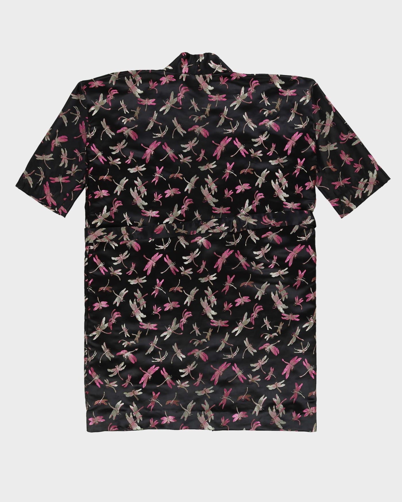 Black With Dragonfly Brocade Dressing Gown - L