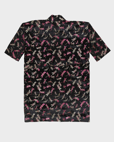 Black With Dragonfly Brocade Dressing Gown - L