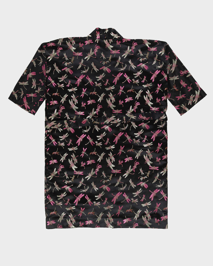 Black With Dragonfly Brocade Dressing Gown - L