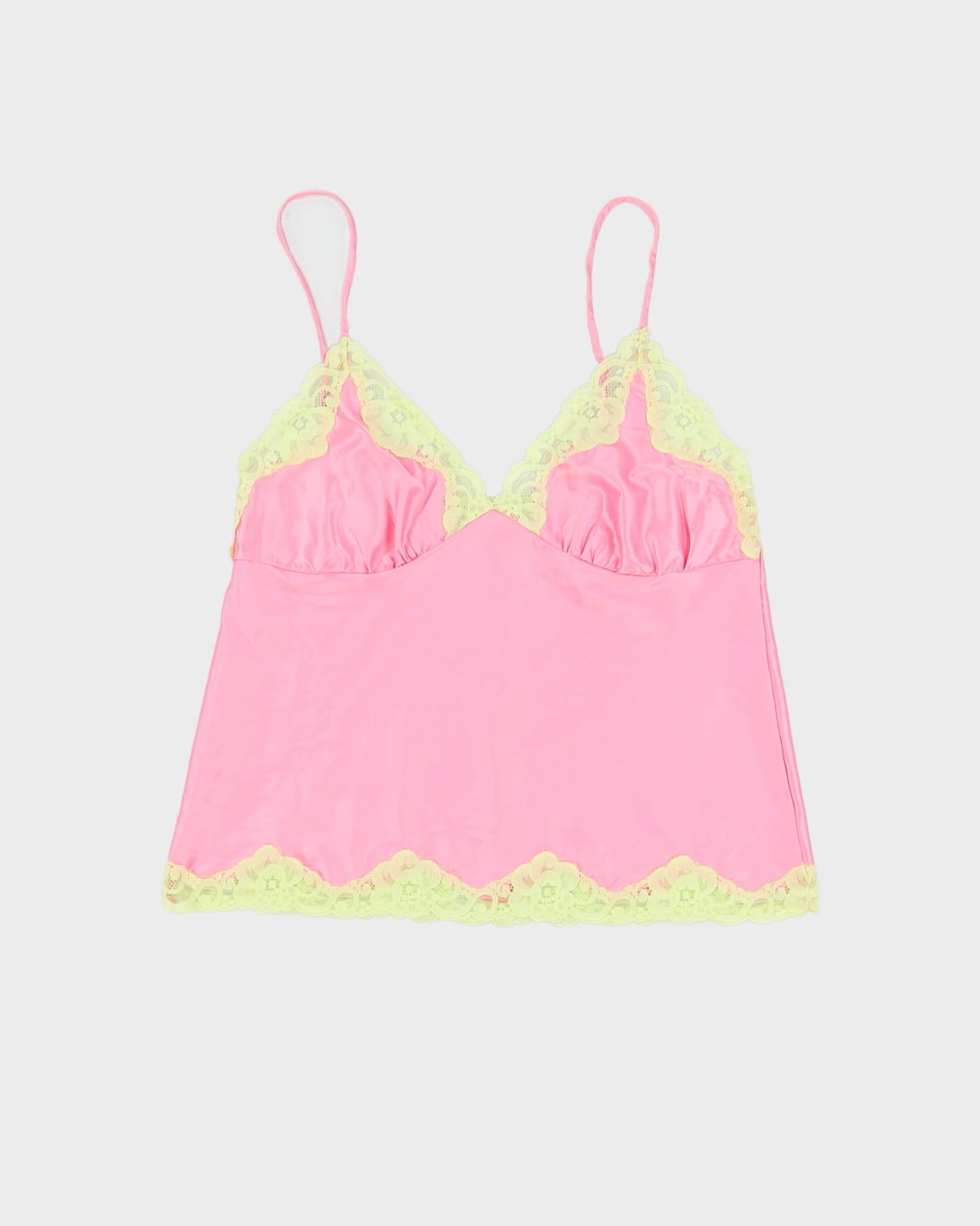 Y2K Pink With Yellow Lace Cami Top - S