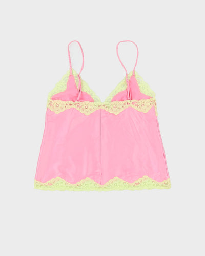 Y2K Pink With Yellow Lace Cami Top - S