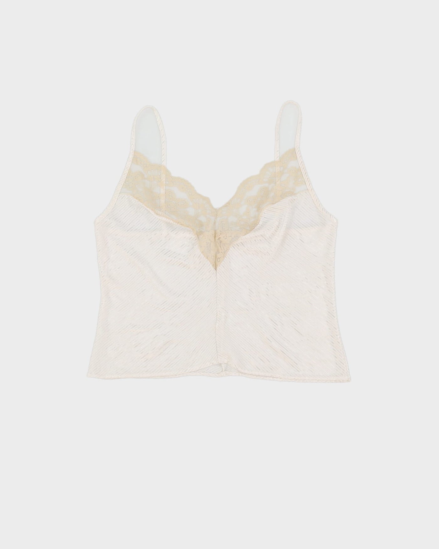 Vintage 1990s White With Beige Lace Cami Top - S