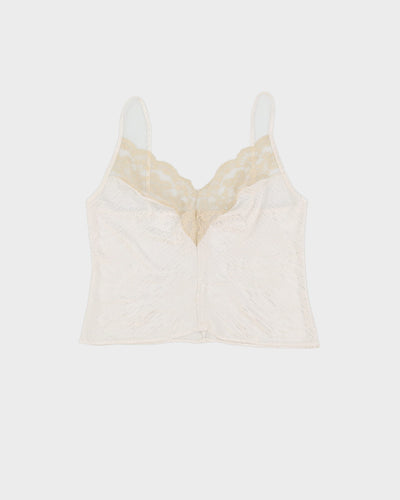 Vintage 1990s White With Beige Lace Cami Top - S