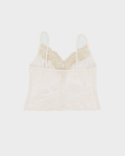 Vintage 1990s White With Beige Lace Cami Top - S
