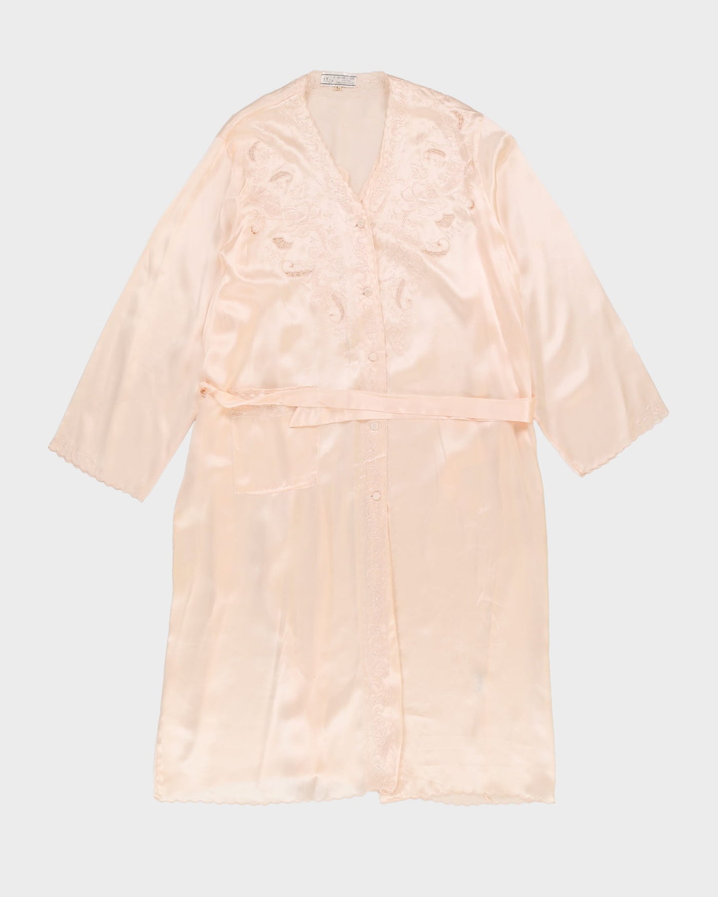 Vintage 1990s Pink Silk Embroidered Dressing Gown - M