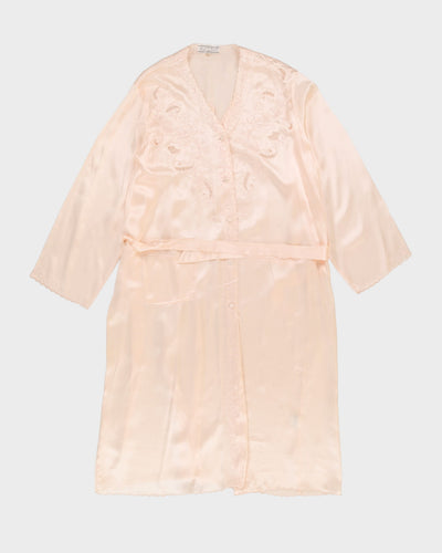 Vintage 1990s Pink Silk Embroidered Dressing Gown - M