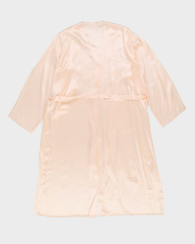 Vintage 1990s Pink Silk Embroidered Dressing Gown - M