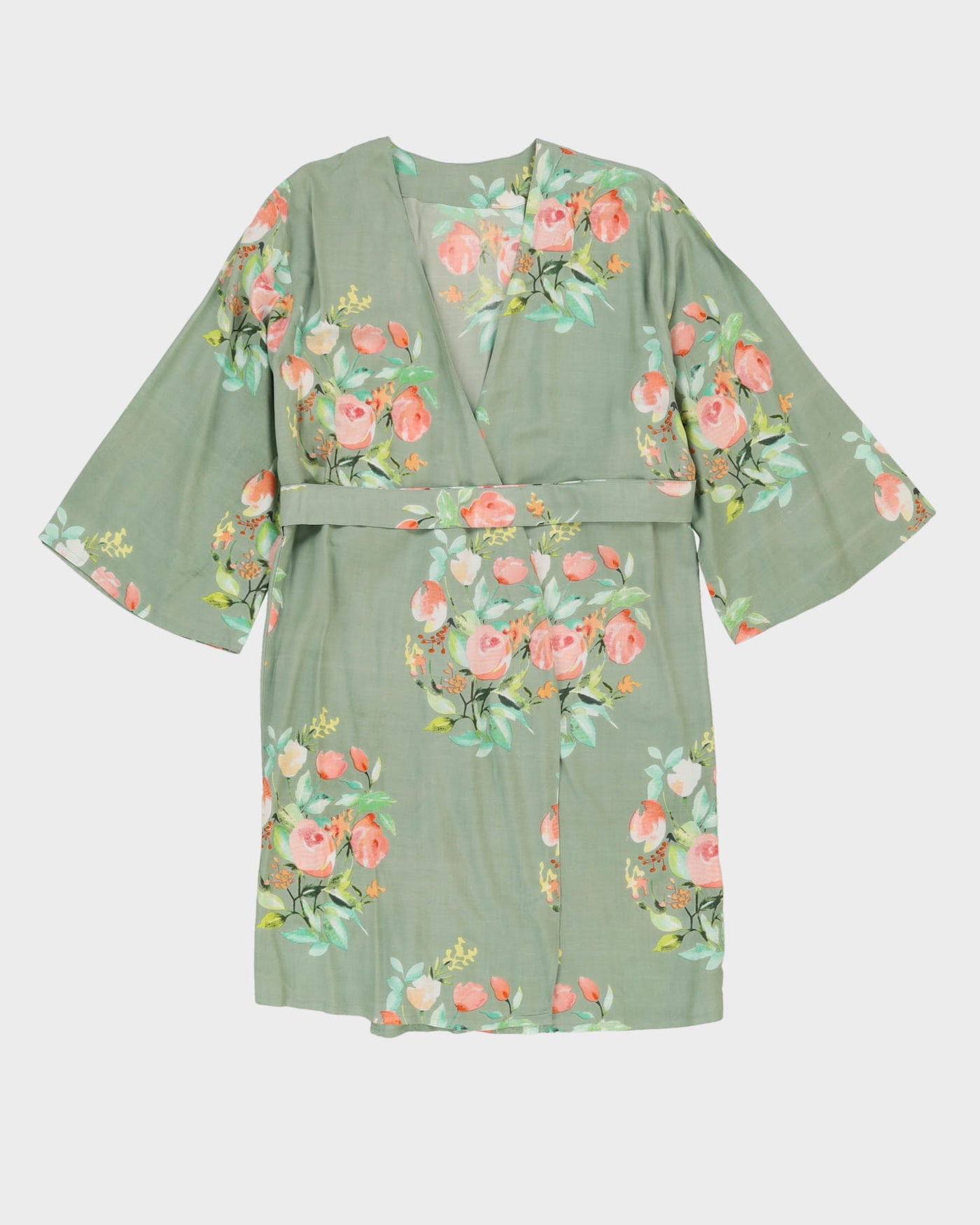 Green Floral Print Dressing Gown - XS / S