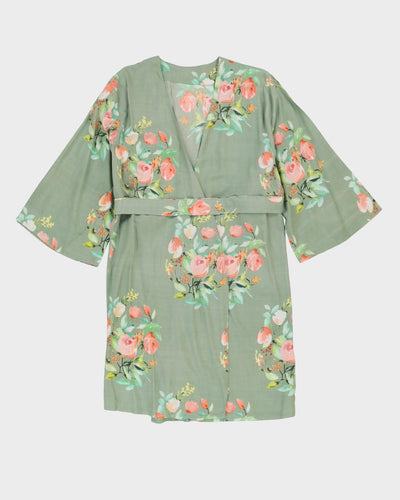 Green Floral Print Dressing Gown - XS / S
