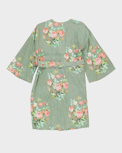 Green Floral Print Dressing Gown - XS / S