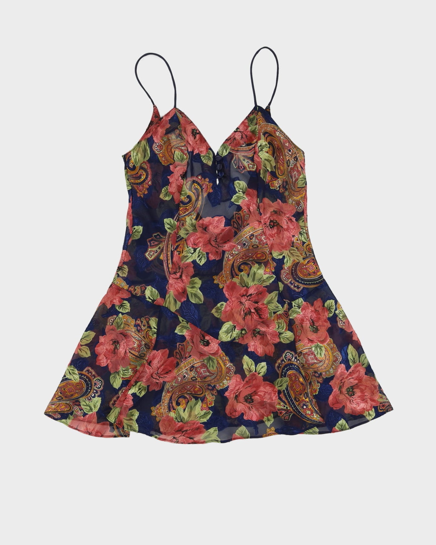 Y2K Blue Sheer Floral Slip Dress - S