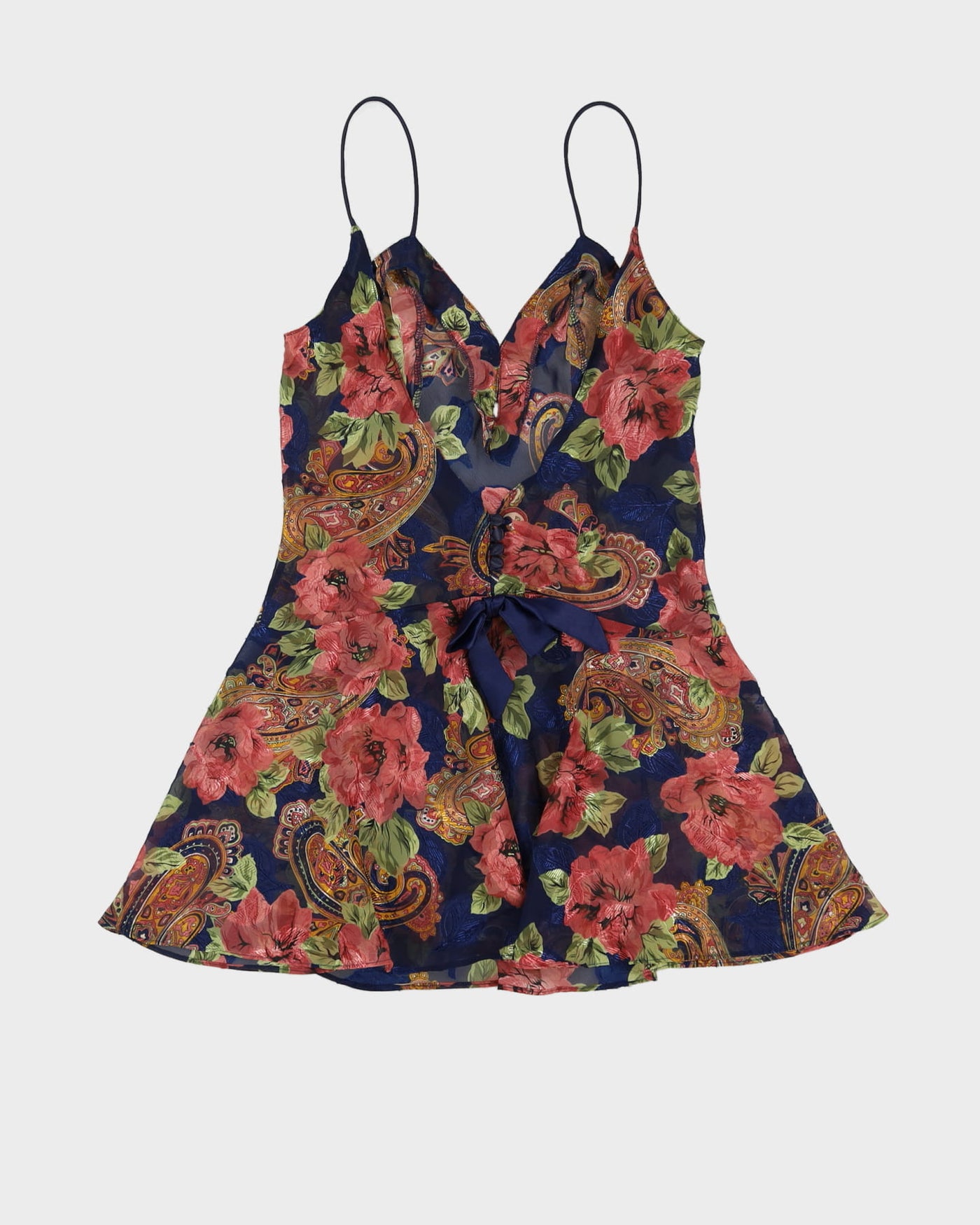Y2K Blue Sheer Floral Slip Dress - S