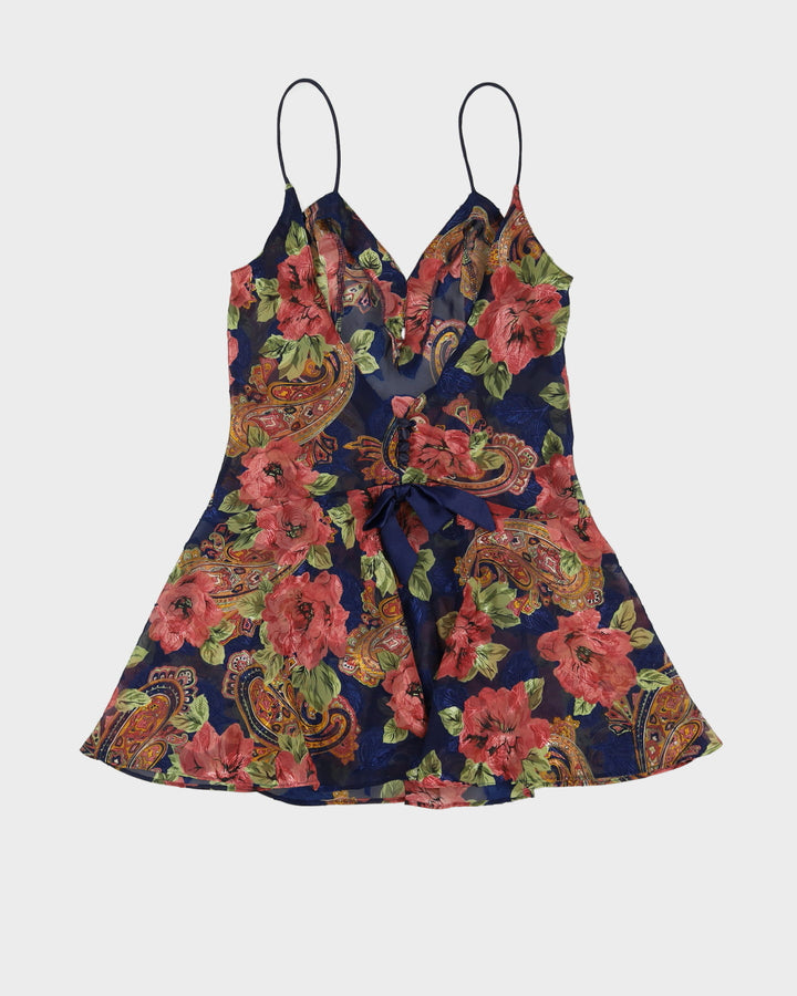Y2K Blue Sheer Floral Slip Dress - S