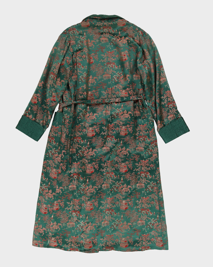 Vintage 1960s Green Brocade Dressing Gown - S