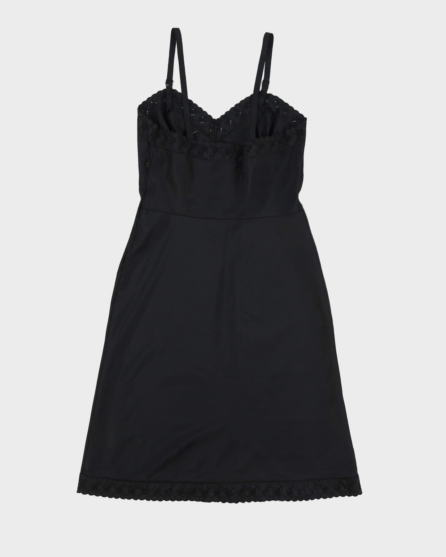 Vintage 1970s Black Satin Slip Dress - S