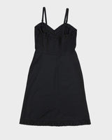 Vintage 1970s Black Satin Slip Dress - S