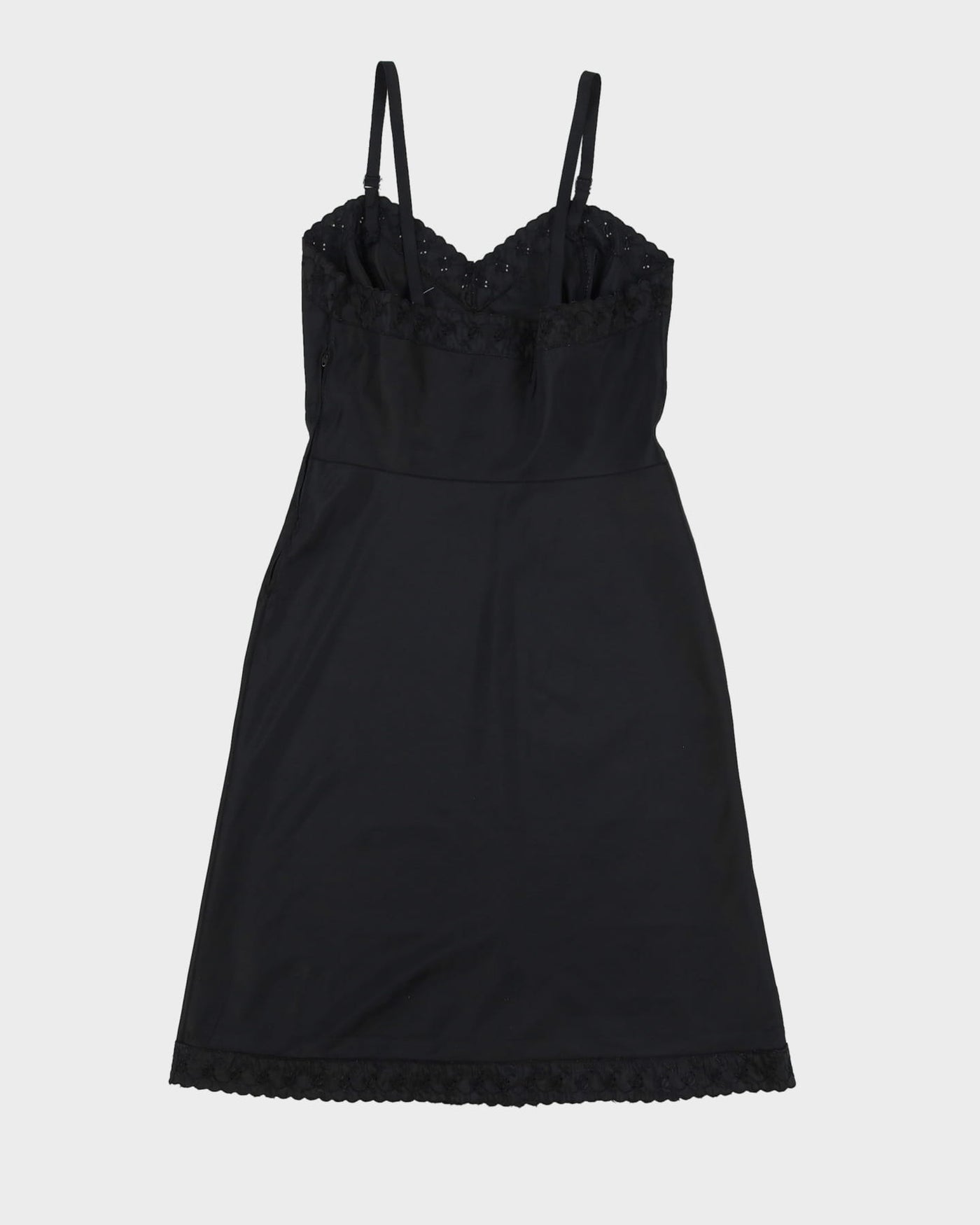 Vintage 1970s Black Satin Slip Dress - S