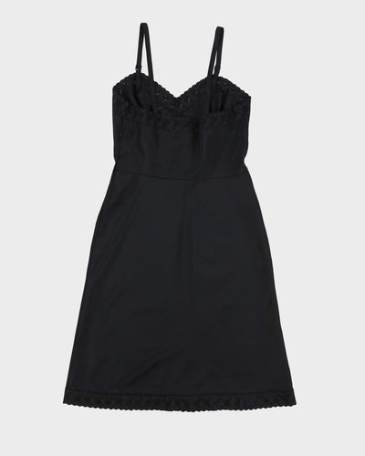 Vintage 1970s Black Satin Slip Dress - S