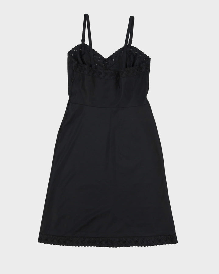 Vintage 1970s Black Satin Slip Dress - S