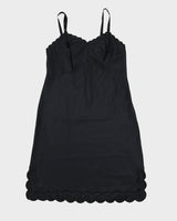 Vintage 1970s Black Satin Slip Dress - M