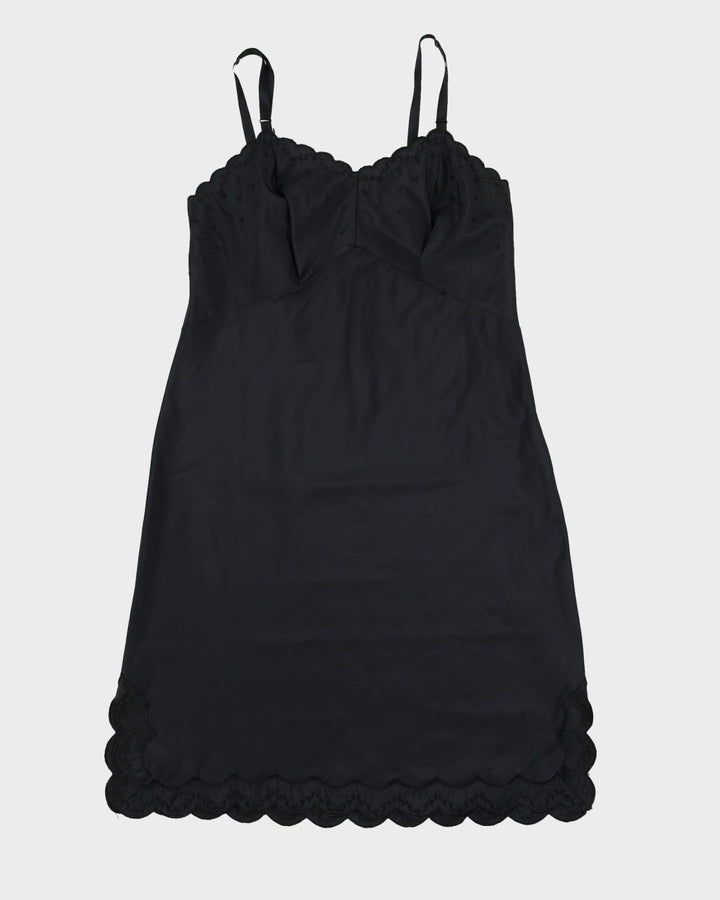 Vintage 1970s Black Satin Slip Dress - M