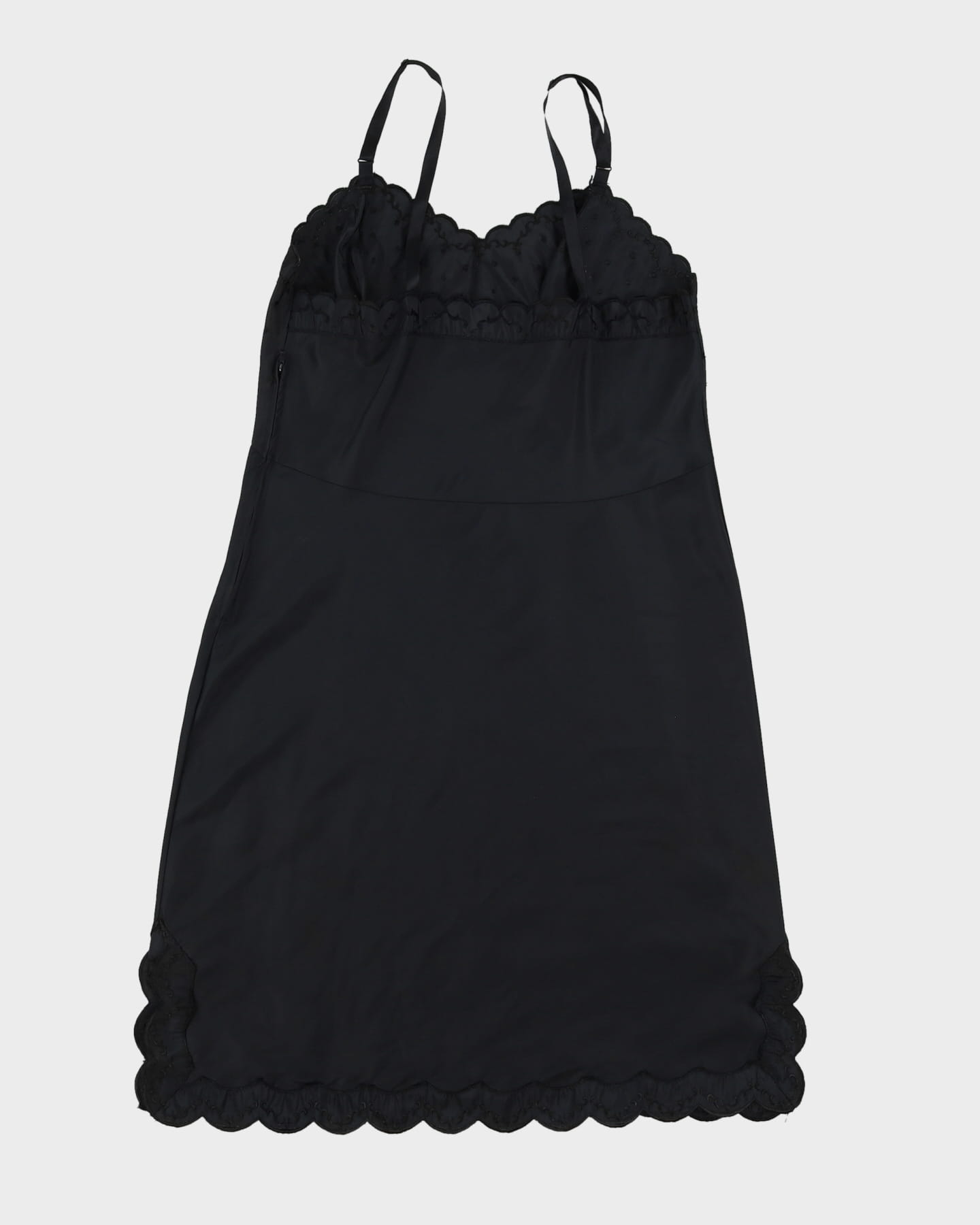 Vintage 1970s Black Satin Slip Dress - M