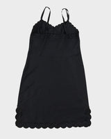 Vintage 1970s Black Satin Slip Dress - M