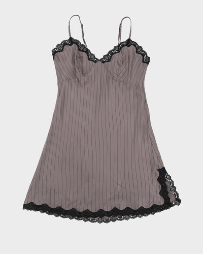 Calvin Klein Grey Striped Silk Slip Dress - S
