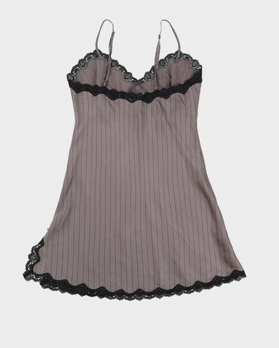 Calvin Klein Grey Striped Silk Slip Dress - S