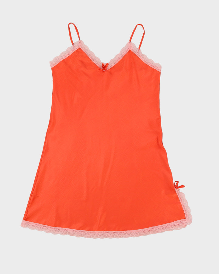 Orange Silk-Blend Lace Detailed Slip Dress- S