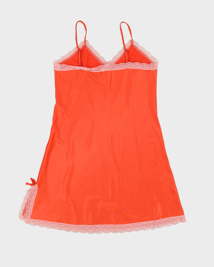 Orange Silk-Blend Lace Detailed Slip Dress- S