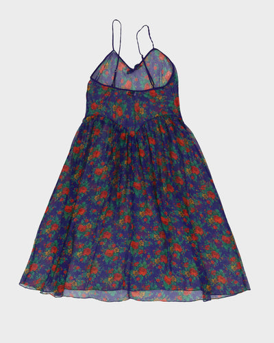 Blue Sheer Patterned Slip Dress- S