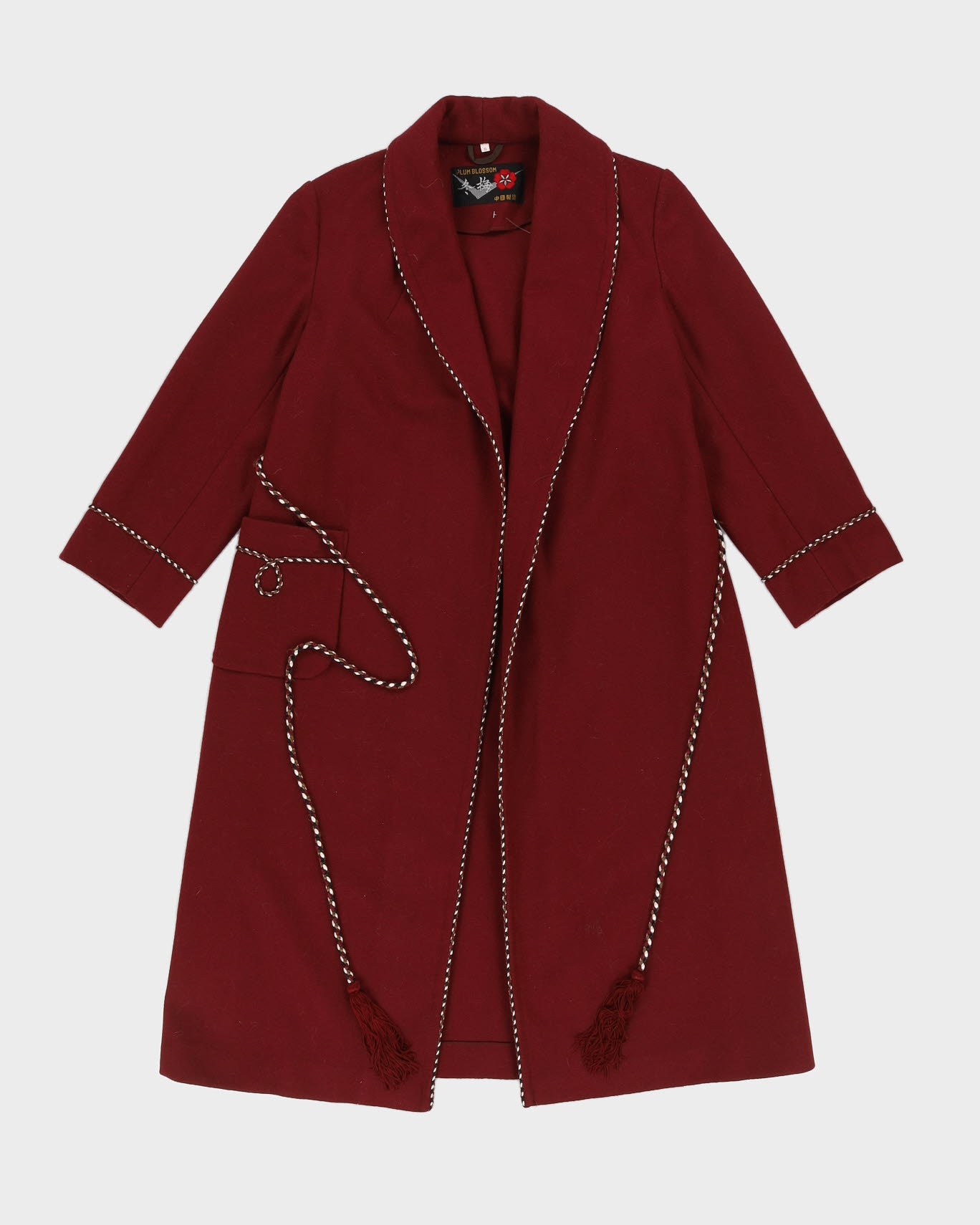 Plum Blossom Burgundy Wool Dressing Gown - S