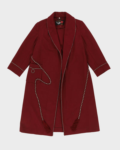 Plum Blossom Burgundy Wool Dressing Gown - S