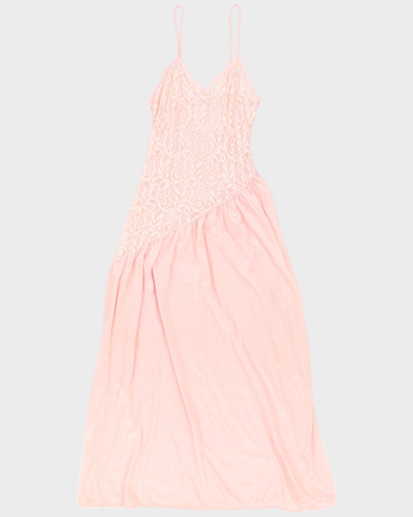 Vintage 1980s Pink A-Symmetrical cut Lace Maxi Slip Dress