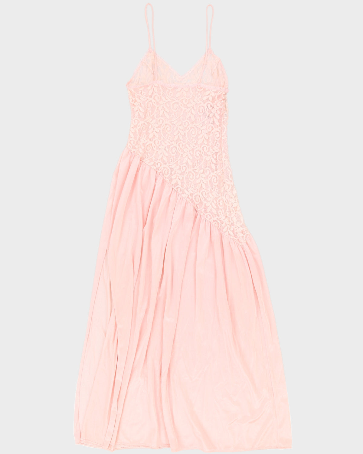 Vintage 1980s Pink A-Symmetrical cut Lace Maxi Slip Dress