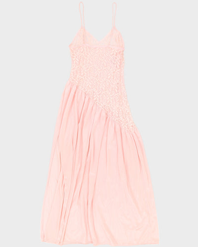 Vintage 1980s Pink A-Symmetrical cut Lace Maxi Slip Dress