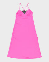 Vintage 1990s Hot Pink Lace Detail Silky Maxi Slip Dress