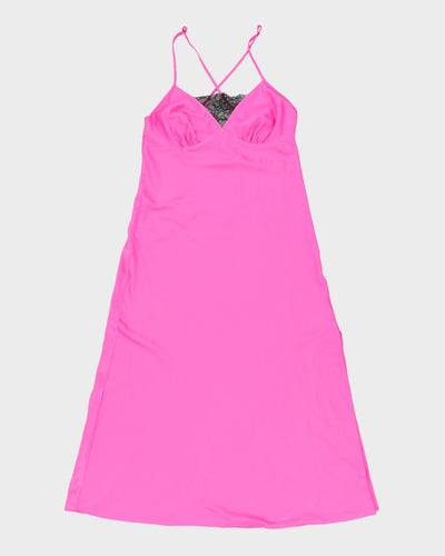 Vintage 1990s Hot Pink Lace Detail Silky Maxi Slip Dress