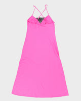 Vintage 1990s Hot Pink Lace Detail Silky Maxi Slip Dress