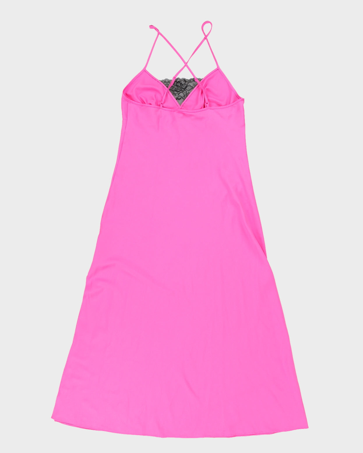 Vintage 1990s Hot Pink Lace Detail Silky Maxi Slip Dress