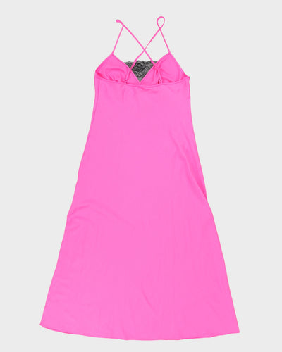 Vintage 1990s Hot Pink Lace Detail Silky Maxi Slip Dress