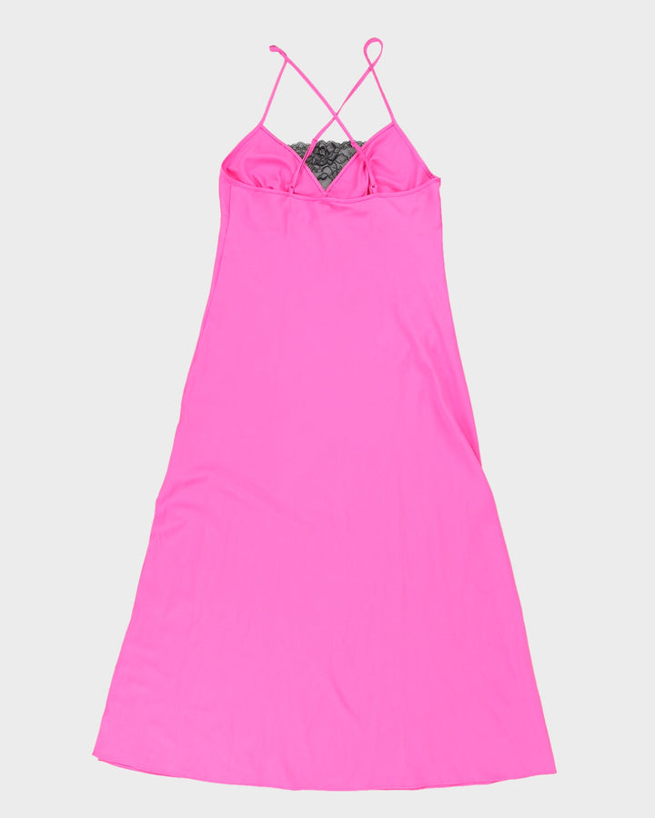 Vintage 1990s Hot Pink Lace Detail Silky Maxi Slip Dress