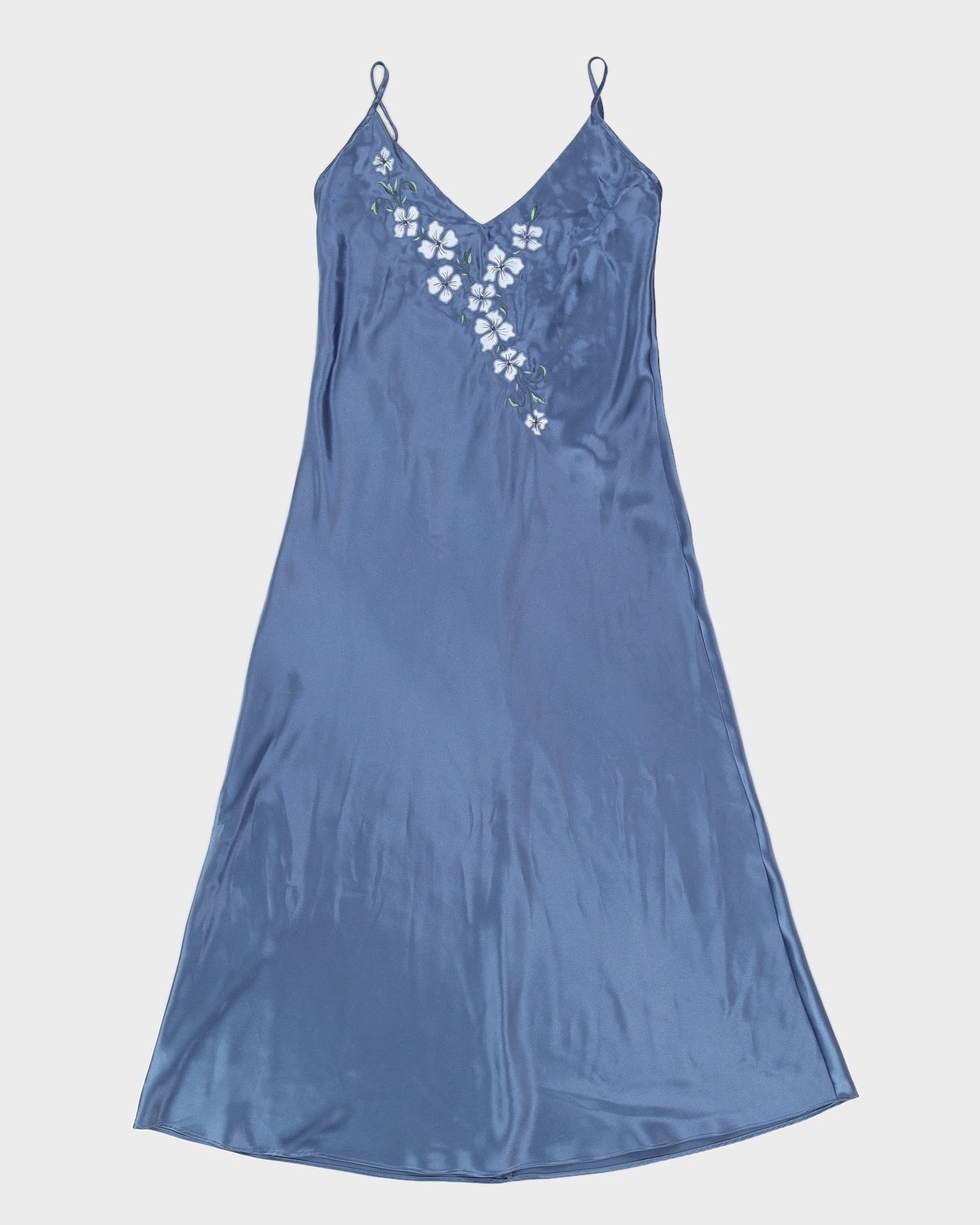 Vintage 1990s Blue Floral Maxi Slip Dress - S